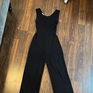 Sleeveless Black Ribbed Wide-Leg Jumpsuit
